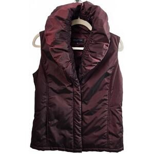 Jones New York Burgundy Puffer Vest with Large Collar Size S